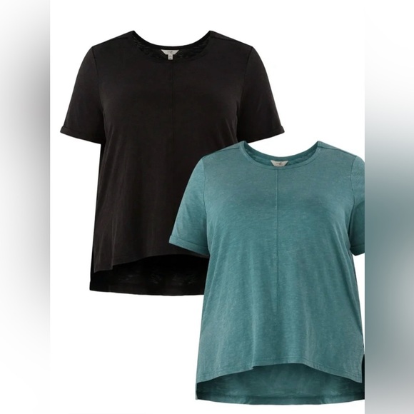 Terra & Sky Black ,Navy Blue and Green Relaxed High Low Short Sleeve T-Shirts - Picture 1 of 16
